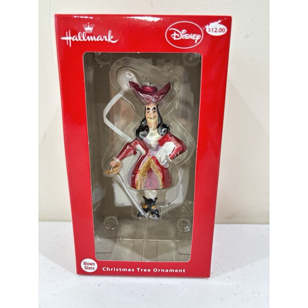 Hallmark NEW Disney Captain Hook Blown Glass Christmas Tree Ornament Peter Pan
